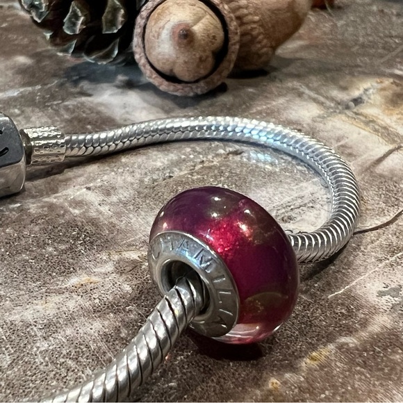 New Authentic Chamilia Swarovski Spring Fling Murano Bead Fuchsia Pink Gold 925 - Picture 3 of 5